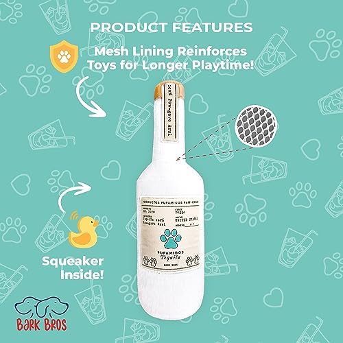Bark Bros - Liquor Bottle Dog Toy - Plush Squeaky Dog Toys Funny Drink Parody - Alcohol Dog Toy - Dog Birthday Toy - Cute Dog Toys - Puppy Gifts - Puppy Stuff - Dog Stuff (Large, Pupamigos)