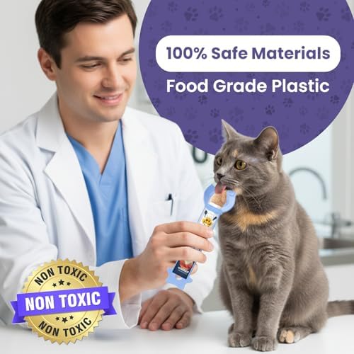 Lickable Cat Treat Spoon, Puree Squeeze Feeder, Silicone, Blue