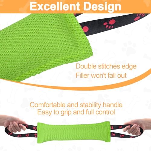 ToLanbbt Dog Tug Toy Bite Jute Pillow Pull Toy with 2 Strong Handles Perfect for Tug of War, Puppy Interactive Play, Tear Resistant Bite Training for Small Medium Large Dogs (Bright Green-Footprint)
