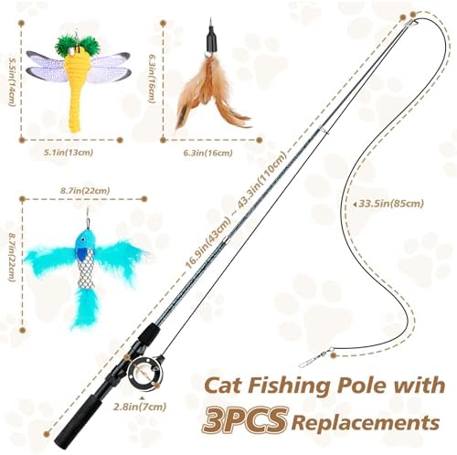 Pawaboo Cat Feather Toys, 4 Pack Interactive Cat Feather Teaser Wand Toys
