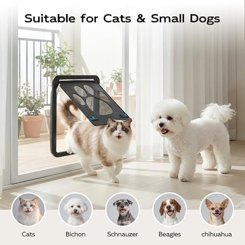 PetPrime Cat Door for Screen Door with Flap Opening 8×10 inches,Lockable Auto-Close Magnetic Pet Door for Cats & Small Dogs,Suitable for Sliding Screen Door,Easy Install,Small