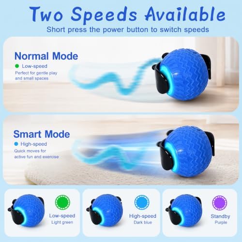 Tri-San Smart Automatic Interactive Cat Toy Ball, Rechargeable LED Moving Kitten Toy with Detachable Teaser Tail for Indoor Cat Hunting Exercise