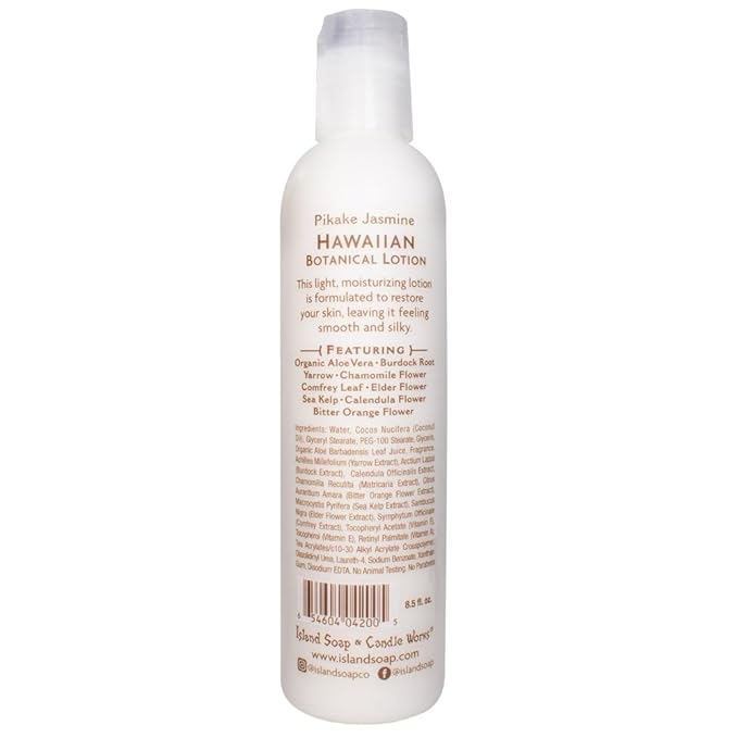 Island Soap and Candle Works Jasmine Scented Body Lotion for Men and Women - Paraben Free Body Moisturizer - Hydrating Hawaiian Skincare - Pikake Jasmine - 8.5 Fl Oz. Bottle