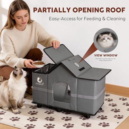 Large Weatherproof Outdoor Cat House with Heated Pad 28" x 16" x 17" Grey