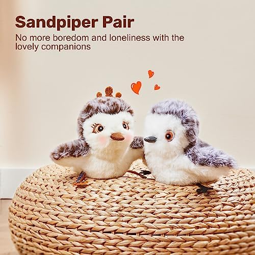 Potaroma Cat Toys 2 Pcs Flapping Sandpiper Pair-Mate | Lifelike Birds Chirp, Chargeable Touch Activated Kitten Fun Interactive Kitty Exercise with Catnip for All Breeds