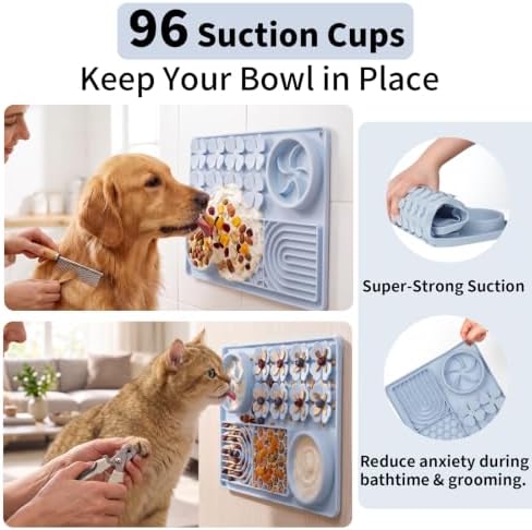 MewaJump Slow Feeder Bowl, 4 in 1 Silicone Lick Mat with Suction Cups for Dog Cat, Snuffle Mat for Pet Smell Training, Puzzle Toys Interactive Sniff Mat for Slow Eating