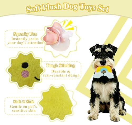 ASOCEA Small Dog Toys 5 Pack, Squeaky Plush Puppy Toys,Yellow