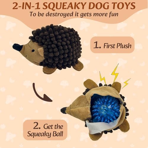 2-in-1 No-Stuffing Hedgehog Dog Toys 5PCS, Squeaky Ball for Throwing Play | Interactive Chewing Toys for Medium and Small Pets, Durable Plush for Companion, Keep Puppy Busy, Holiday Gift