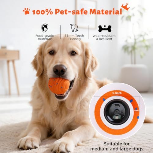 Smart Interactive Dog Toys Ball，Automatic Moving, Bouncing and Rotating,Pet-Safe & Durable E-TPU Material, IPX7 Waterproof, Active Rolling Ball for Puppy Medium Large Dogs, Long Battery Life (Orange)