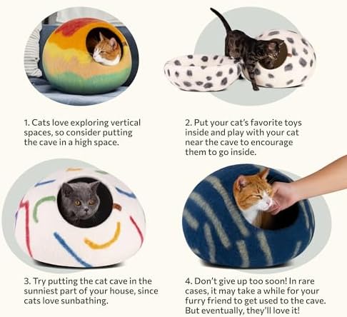 Cat Cave – Premium Felt Cat Bed for Indoor Cats, Handmade 100% Merino Wool, Cat (Medium, Tucson Sunset) (Pack of 2)