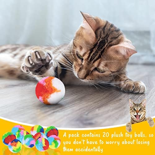 Deekin 20 Pcs Cat Ball Toy 1.6 Inch Fuzzy Pom Pom Balls for Kittens Cats