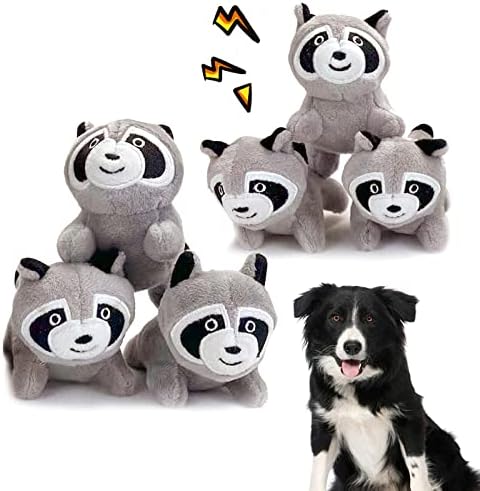 Interactive Squeaky Dog Toy, Replacement Animals Raccoon Pack of 6