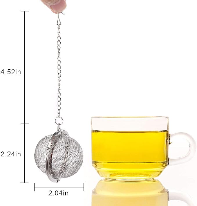 2Pcs Stainless Steel Tea Infuser Strainer, 2.04 Inch Metal Fine Mesh Tea Spice Ball for Loose Leaf Tea, Tea Filter with Chain Hook, Tea Interval Diffuser for Spices, Seasonings