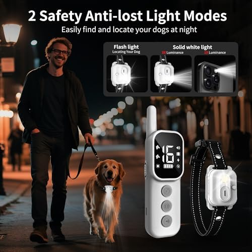 Dog Training Collar with Remote Control, 3300FT and 4 Training Modes Beep,Vibration,Safe Shock,LED Night Light,IPX7 Waterproof Rechargeable E-Collar for All Breeds (8-150 lbs)