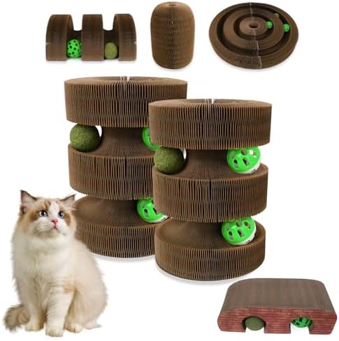 Cat Scratch Pad, Kitty Magic Organ Cat Scratching Board with Catnip Ball, Reversible Interactive Cat Toys Scratcher Cardboard,Kitten Pads(2PCS)