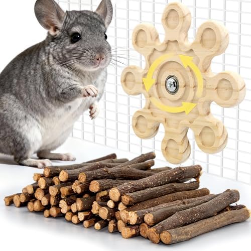 Rotating Chinchilla Chew Toys and 250g(0.55lb) Organic Apple Sticks