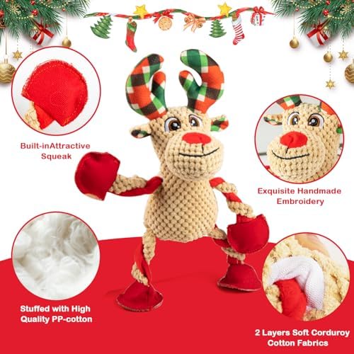 Christmas Squeaker Dog Toys Interactive Durable Dog Chew Toys Reindeer Plush Toy for Puppy Small Dogs Medium Dogs and Large Dogs Birthday