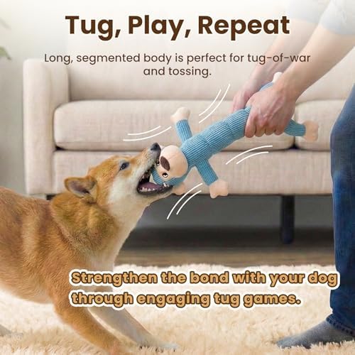 Laifug Interactive Squeaky Dog Chew Toy, Ideal Dog Toys for Chewers, Small, Medium & Large Dogs, and Fetch Lovers - Monkey (Blue), Large