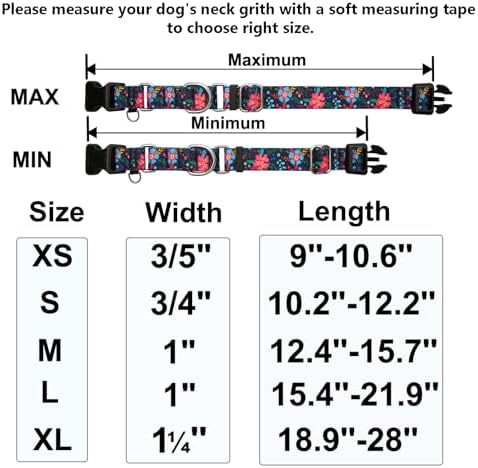 Martingale Collar for Dogs Floral Dog Collars for Small Medium Large Dogs with Buckle Adjustable Soft Nylon Dog Collar (Blue Pink Flower, Medium)