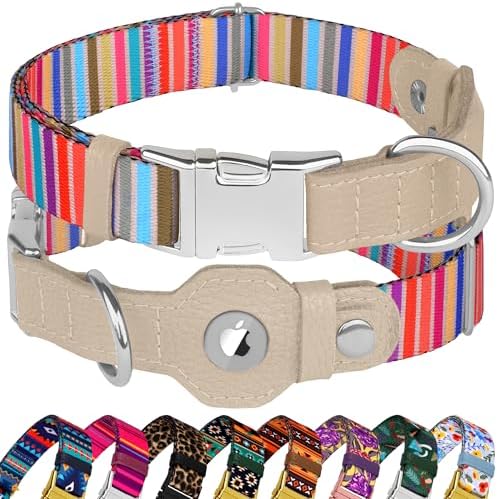 AirTag Dog Collar for Small Medium Large Breed - Adjustable Cute Pattern Dog Collar with Airtag Holder - Soft Leather Tracker GPS Apple Air Tag Pet Collars (Small, 12"-15" Neck Fit, Serape)