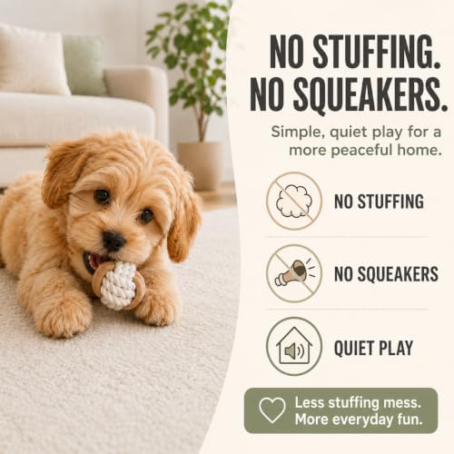 4-Pack Dog Rope Toys for Small to Medium Dogs - Variety Set of Natural Cotton Interactive Toys for Puppies - Includes 18" Long Tug Rope with Handle, Knot Ball & Figure-8 - [Not for Aggressive Chewers]