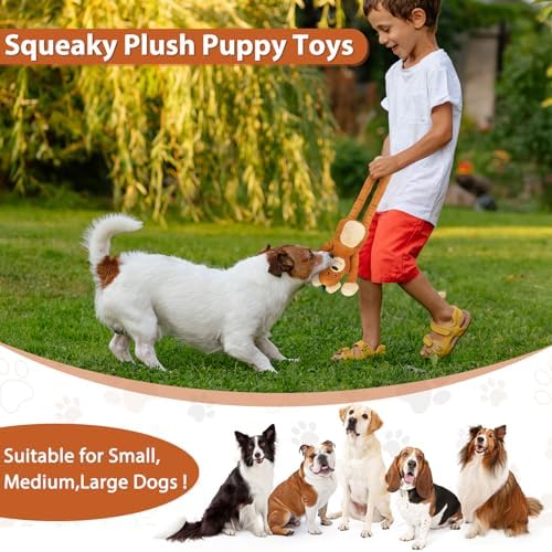 Drmstow Large Squeaky Dog Toys, Tough Tug-Pull Interactive Puppy Toys, Plush Dog Chew Toys for Small, Medium and Large Dogs