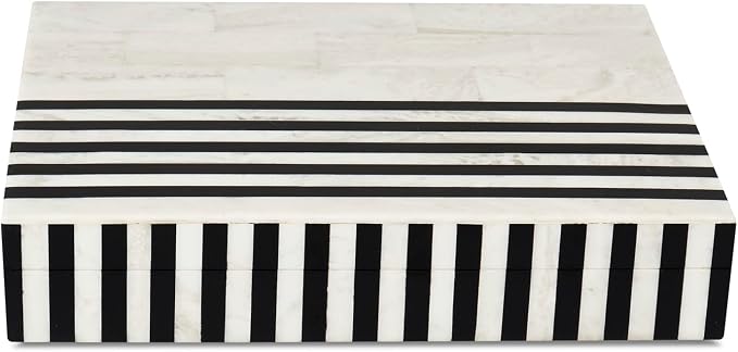 Handicrafts Home Large Decorative Storage Box with Lid – Black White Modern Storage Box, Remote Control Organizer for Coffee Table, Console & Living Room Decor – Mono Lead 12 x 6 x 2