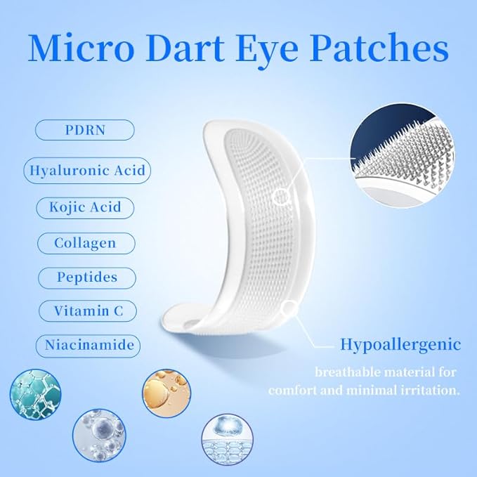 8 pairs PDRN Micro Eye Patches, Under Eye Patches for Puffy eyes, Dark Circles & Wrinkle | Hyaluronic Acid, Kojic Acid, Collagen, Peptides, Vitamin C, Niacinamide - Korean Popular Eye Care