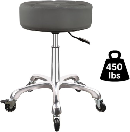 Rolling Stool with Wheels 12cm Ultra Thick Cushion Roller with Heavy Duty Swivel Desk，Adjustable Height Roller Stool for Massage Medical Tattoo Spa(Super Thick Cushion, Grey)