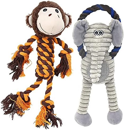 Monkey Rope Dog Toy, Plush Elephant Squeaky Dog Toy, 2 Pack