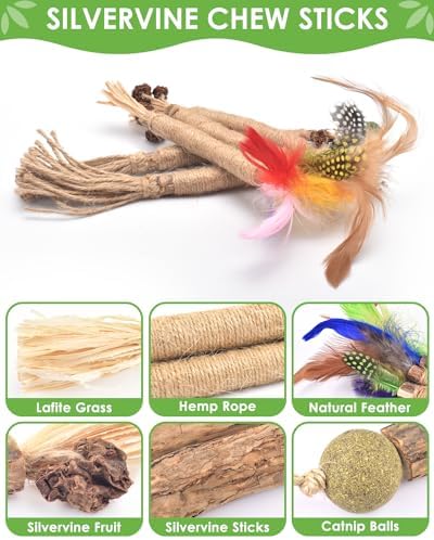 TINDTOP Silvervine Chew Sticks for Cats, 12 Pack Natural Catnip Toys