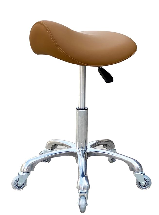 Professional Saddle Stool with Wheels Ergonomic Swivel Height Adjustable for Clinic Dentist Beauty Salon Tattoo Office (Camel)