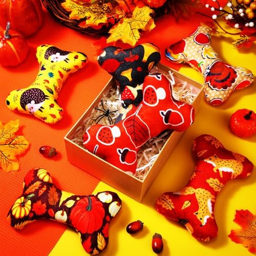 6 Pcs Fall Dog Toys Bone Shaped Thanksgiving Dog Chew Toy