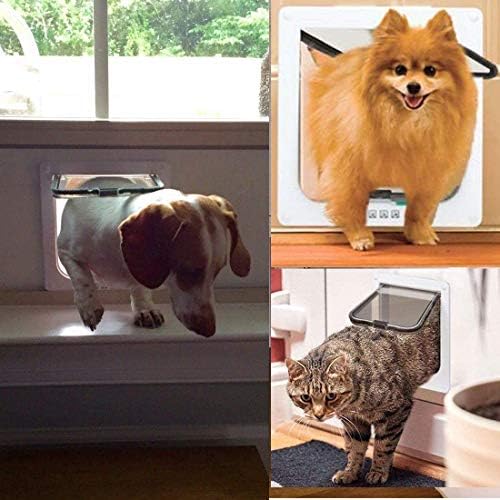 Sailnovo Cat Door Flap X-Large(Outer Size 9.64" x 11.22", 4-Way Locking Cat Flap for Interior Exterior Doors,Quiet, ABS Material, Weatherproof Pet Door for Cat/Doggie (Weight<27.54lb) White