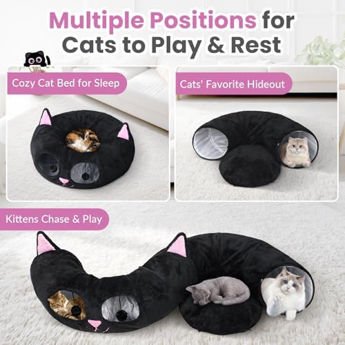 Baseola Fuzzy Cat Tunnel Bed for Indoor Cats, 2-in-1 Interactive Cat Toys