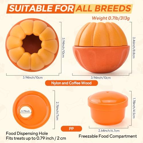 LIFLIX Dog Enrichment Toys, Dog Frozen Treat Toys, Interactive Dog Toys for Large Breeds, Treat Dispensing Dog Toys in Orange Shape