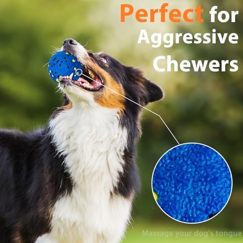 Beieverluck 8 Pack Dog Toy Balls Tennis Ball for Aggressive Chewers, 3.0'' Indestructible Dog Teething Chew Toys Fetch Ball for Medium Large Dogs