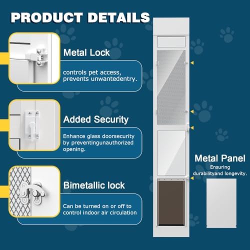Dog Door for Sliding Glass Door with Screen Design, Adjustable Doggie Door for Small Dogs Up to 25 lbs, Fits Height 75 4/5" to 80 3/10"