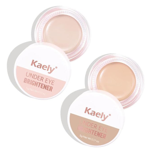 Kaely 2Pcs Shimmer under Eye Brightener, Conceal Brighten Dark Circles, Color Correcting Pot Concealer for Dark Circles, Waterproof, Vegan Makeup & Cruelty-Free, 03 Ivory White & 04 Light