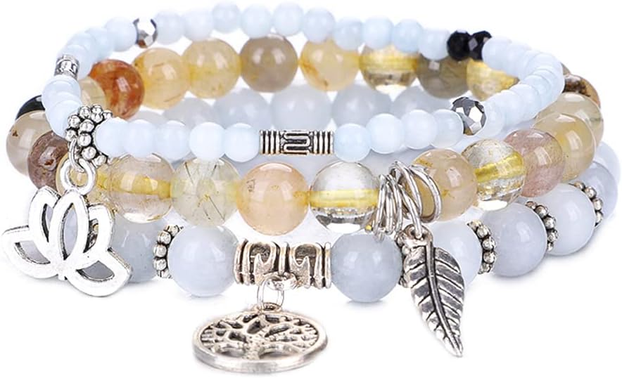 UEUC Tree of Life Yoga Healing Stone Bracelets,Multilayer Lotus Chakra Stone Reiki Bracelet Sets,Anxiety Crystal Natural Stone,for Women Stress Relief