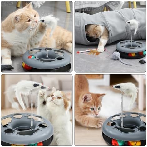 Pet Cat Tunnel Tube Cat Toys 2 Way Collapsible, Tunnels for Indoor Cats,S-Shaped Play Tube with Peephole and Hanging Ball,10.5" Maze Cats House for Puppies, Rabbits, Kitty, Kitten,Ferrets