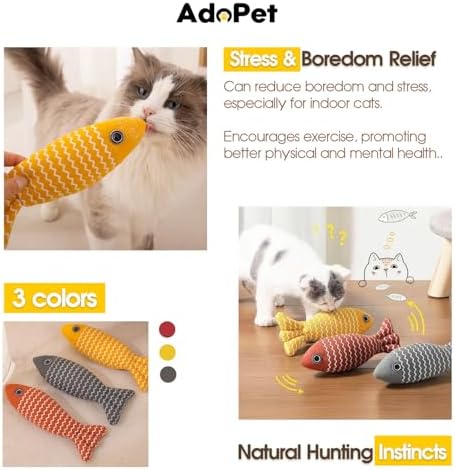 Catnip Fish Cat Toys 3 Pack – Interactive Linen Kicker Toys with Organic Catnip, Durable Bite and Scratch Play for Indoor Cats, Stress Relief and Hunting Instincts