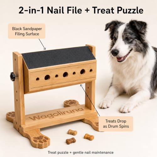 Dog Nail Scratch Board, Dog Nail File Toy with Treat Puzzle, Stress-Free Grinder Alternative, Adjustable Bamboo Nail Filing Board for Anxious Dogs, Small to Large Breeds (80/180 Grit)
