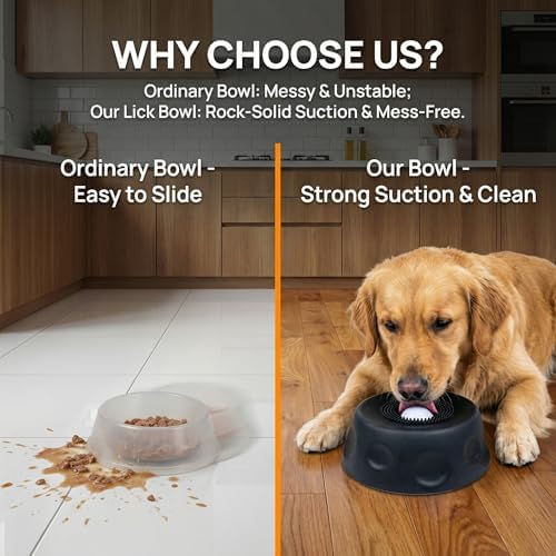 Slow Feeder Lick Bowl with Rolling Ball, Anti-Slip, Black