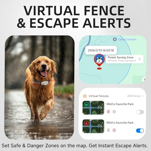 DBDD Dog GPS Tracker, AI Tracker Collar with Virtual Fence & Health Monitoring - Real Time Location Tracker for Escape Artists, Electronic Fence Collar for Medium to Large Dogs, iOS and Android