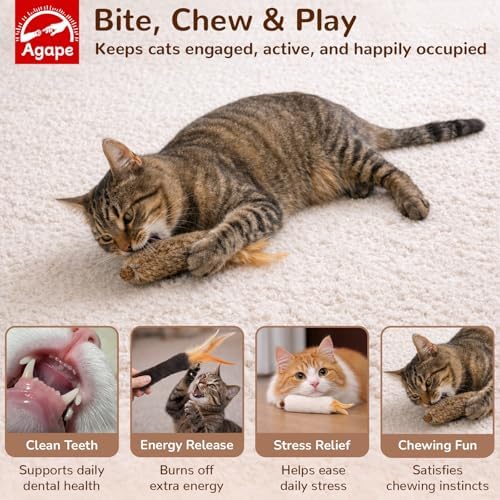 Agape Rabbit Fur Cat Toys with Catnip & Silvervine Gall Fruit, Chew Toys