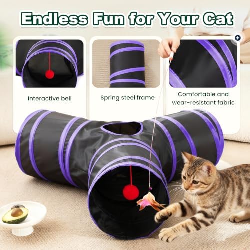 Love's cabin Cat Tunnel for Indoor Cats, 3-Way Collapsible Play Tunnel