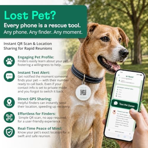 RexID Round Smart Dog Tag 5 Pack – QR Code ID Tag with Online Profile & Owner Contact – Anyone Anywhere Scan Instantly to Reunite – 1.18'' Lightweight & Noise-Free for Dog&Cat