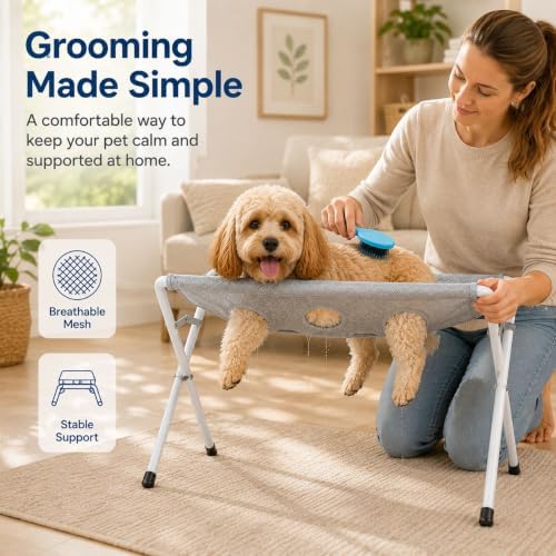 Dog Grooming Hammock Stand, Foldable Pet Bathing Stand, Grey