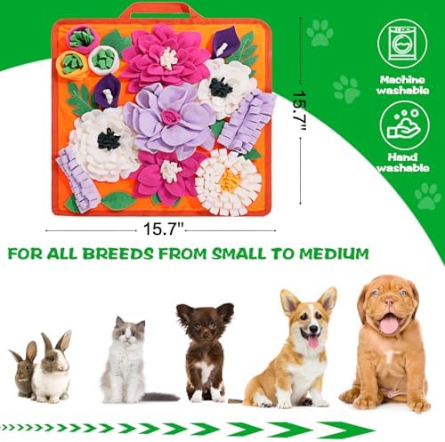 Snuffle Mat for Dogs,Dog Feeding Mat Sniff Mat Interactive Dog Puzzle Mat for Training and Stress Relief Encourages Natural Foraging Skills (Bright Orange)